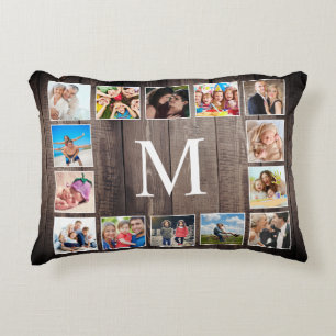 Custom Photo Collage Rustic Farmhouse Family Accent Pillow