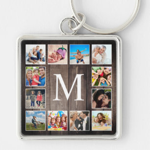 Custom Photo Collage Rustic Farmhouse Family Keychain