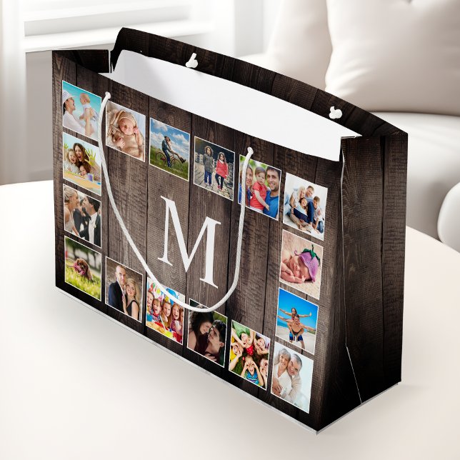 Custom Photo Collage Rustic Farmhouse Family Large Gift Bag (Creator Uploaded)
