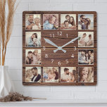 Custom Photo Collage Rustic Farmhouse Family Square Wall Clock<br><div class="desc">Easily personalize this rustic wooden plank farmhouse style wall clock with your custom photos. The template uses a photo filter to create a more coordinated look. For best results,  crop the images to square - with the focus point in the centre - before uploading.</div>