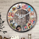 Custom Photo Collage Rustic Farmhouse Love Family Large Clock<br><div class="desc">Create your own personalized 12 photo Instagram photo collage wall clock with your custom images on a rustic farmhouse style wooden plank background. The clock face also features your family name, established year and a "Love" handwritten script. Add your favourite photos, designs or artworks to create something really unique. To...</div>