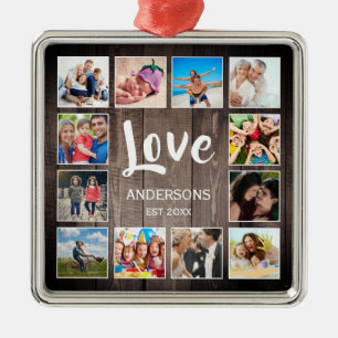 Custom Photo Collage Rustic Farmhouse Love Family Metal Ornament