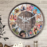 Custom Photo Collage Rustic Farmhouse Love Family Round Clock<br><div class="desc">Create your own personalized 12 photo Instagram photo collage wall clock with your custom images on a rustic farmhouse style wooden plank background. The clock face also features your family name, established year and a "Love" handwritten script. Add your favourite photos, designs or artworks to create something really unique. To...</div>