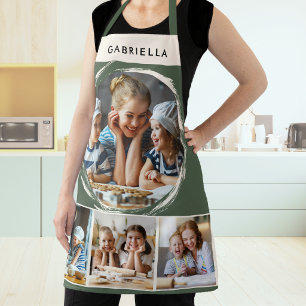 Custom Photo Collage Sage Green Kitchen Apron