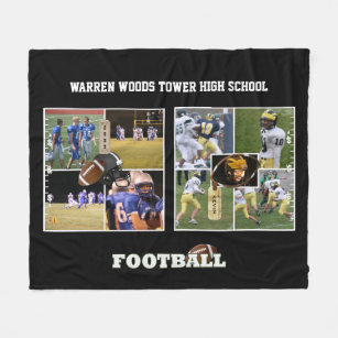 Custom Photo Collage School Football Horizontal Fleece Blanket