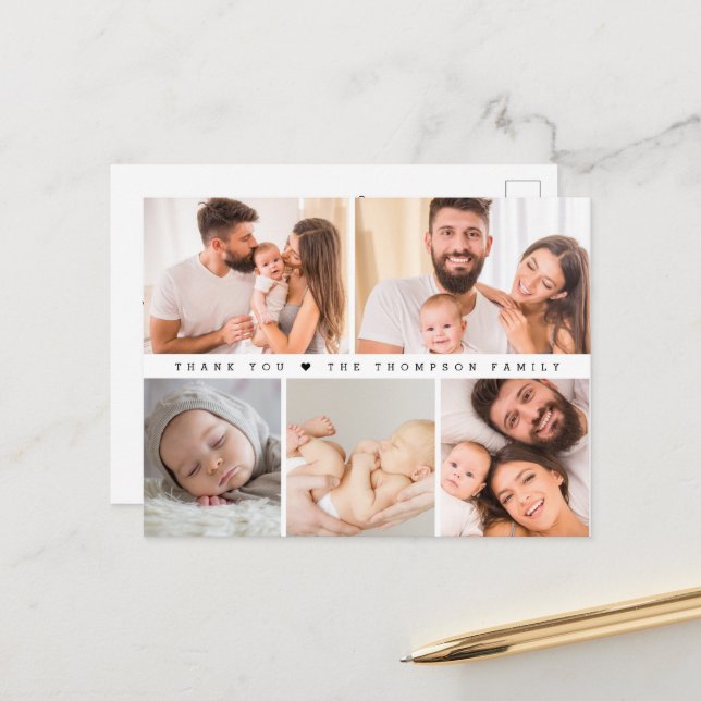 Custom Photo Collage Simple Baby Shower Thank you Postcard (Front/Back In Situ)