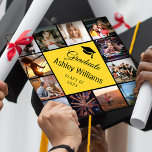 Custom Photo Collage Sunflower Yellow Cute Script Graduation Cap Topper<br><div class="desc">Personalize with 12 of your favourite photo memories,  your custom name,  and year and make this a wonderful keepsake of your graduation. Chic script typography along with a sweet cap illustration alongside yours / your grad's name and class of year.</div>
