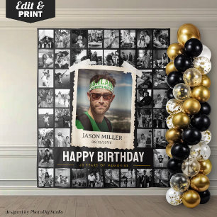 Custom Photo Collage Tapestry, Fun Retro Birthday Tapestry