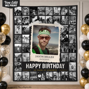 Custom Photo Collage Tapestry, Fun Retro Birthday  Tapestry