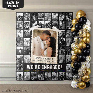 Custom Photo Collage Tapestry, Retro Engagement Tapestry