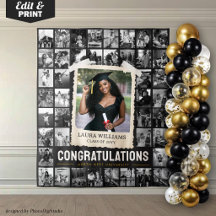 Custom Photo Collage Tapestry, Retro Graduation