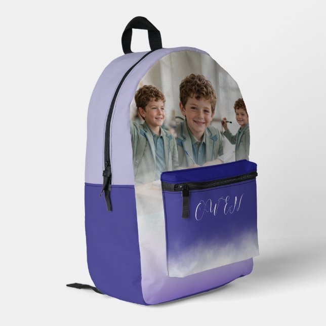Custom Photo Collage Teal Ombre Personalized Schoo Printed Backpack (Back Corner Left)