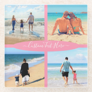 Custom Photo Collage Text Family Love Personalized Glass Coaster