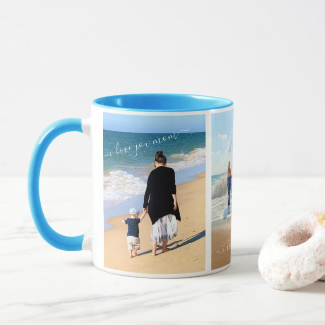 Custom Photo Collage Text - I Love My Mom and Dad Mug (With Donut)