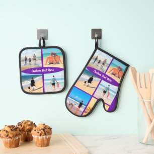 Custom Photo Collage Text Oven Mitt Pot Holder Set