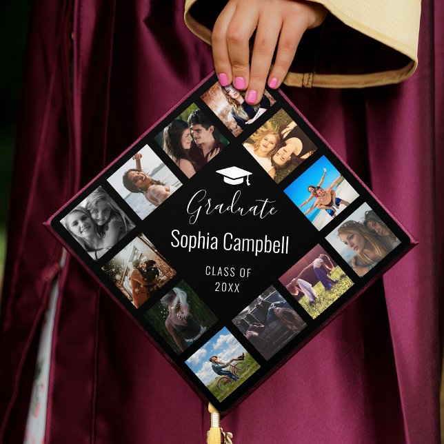 Custom Photo Collage Trendy Cute Script Graduation Cap Topper (Creator Uploaded)