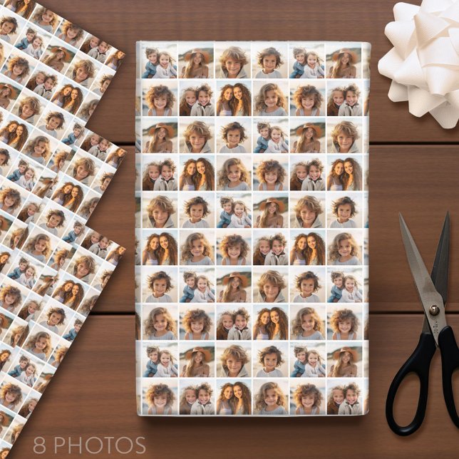 Custom Photo Collage with 8 Square Photos Wrapping Paper Sheet (Custom Photo Wrapping Paper - Add a Photo Collage)