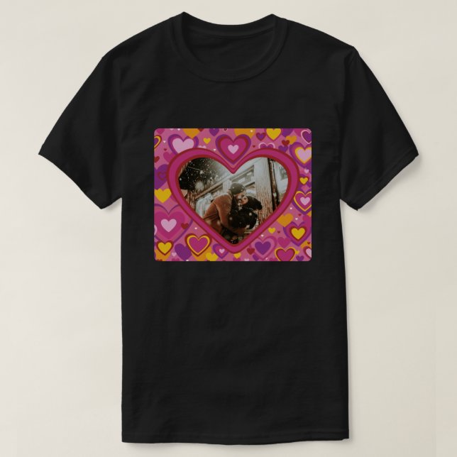 Custom Photo Colourful Hearts Valentine's T-Shirt (Design Front)