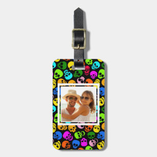 Custom Photo Colourful Skulls pattern in black Luggage Tag
