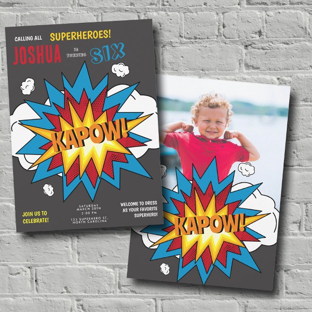 Custom Photo Comic Book KAPOW Pop Art Birthday Invitation (Custom Photo Comic Book KAPOW Pop Art Birthday Invitation)