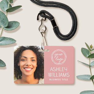 Custom Photo Company Logo Name Employee Pink ID Badge