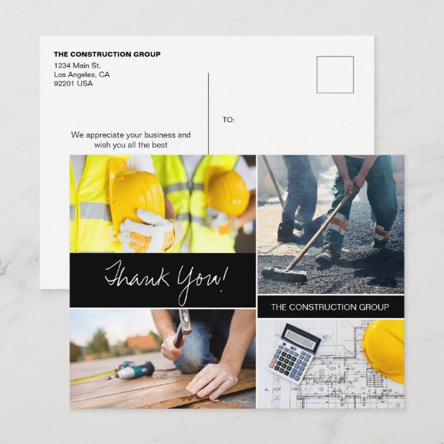 Custom Photo Construction Business Name Thank You Postcard (Front/Back)