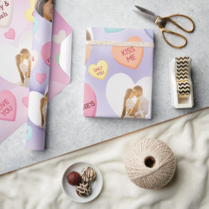 Custom Photo Conversation Candy Hearts Wrapping Paper