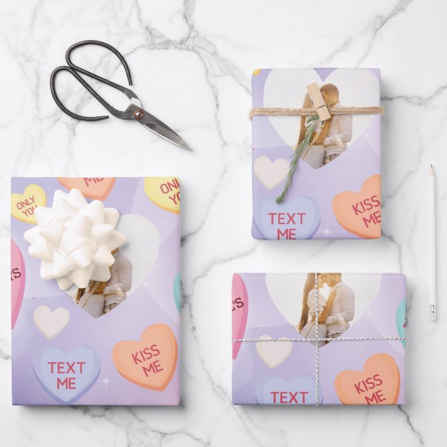 Custom Photo Conversation Candy Hearts  Wrapping Paper Sheet (Front)