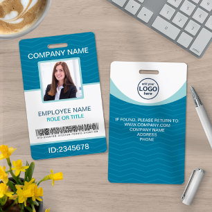 Custom Photo Corporate Employee Barcode Blue Badge