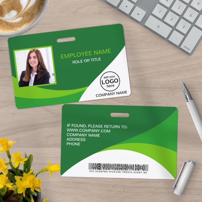 Custom Photo Corporate Employee Barcode Green Badge (Creator Uploaded)