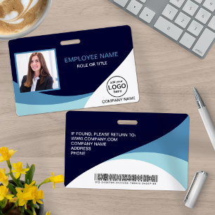 Custom Photo Corporate Employee Name Barcode Blue Badge