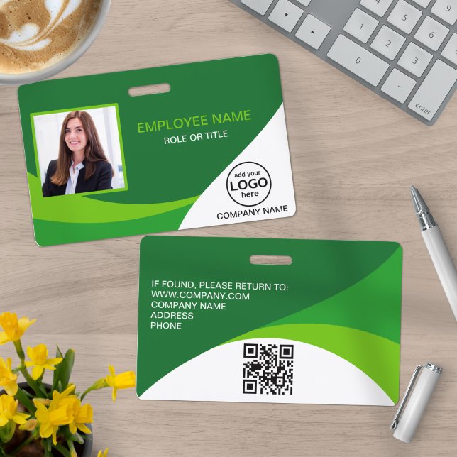 Custom Photo Corporate Employee Name QR Code Green Badge (Creator Uploaded)