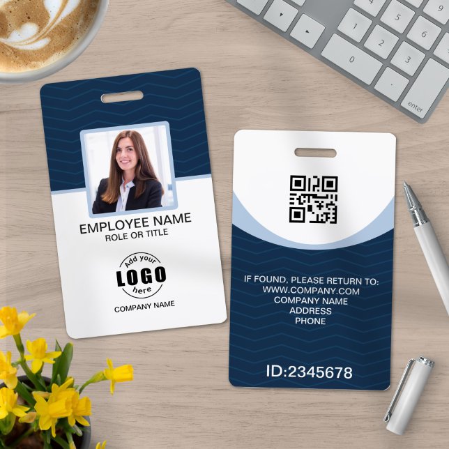 Custom Photo Corporate Employee QR Code Blue Badge (Creator Uploaded)