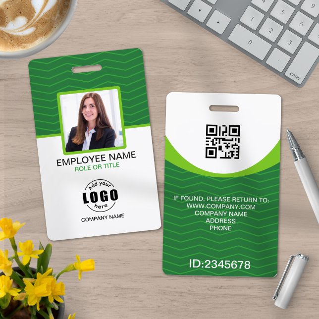 Custom Photo Corporate Employee QR Code Green Badge (Creator Uploaded)