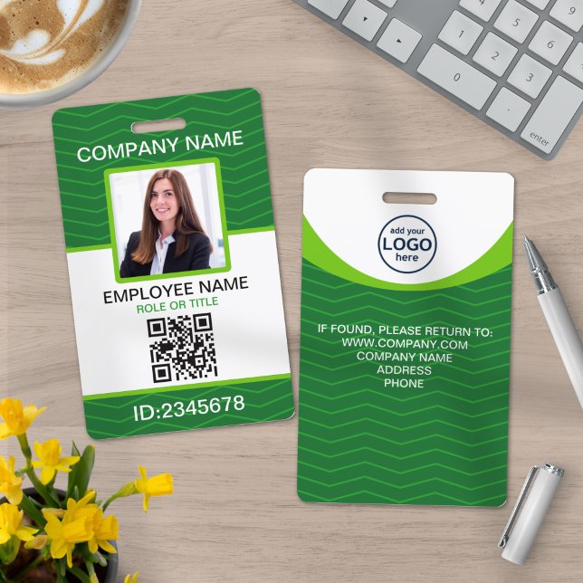 Custom Photo Corporate Employee QR Code Green Badge (Creator Uploaded)