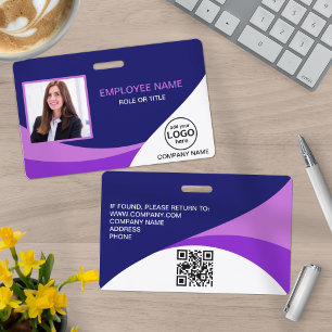 Custom Photo Corporate Employee QR Code Purple Badge