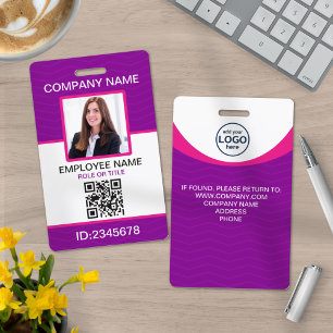 Custom Photo Corporate Employee QR Code Purple Badge
