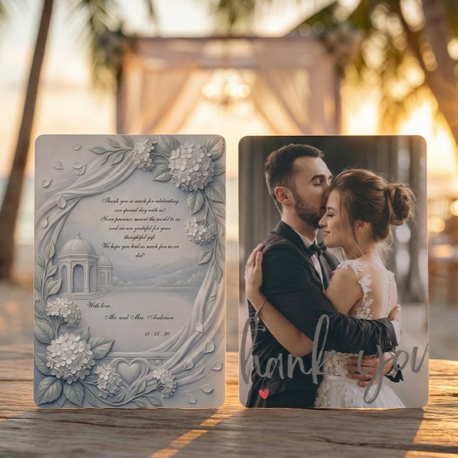 Custom Photo Cream Hydrangea Neoclassical Wedding Thank You Card (Creator Uploaded)