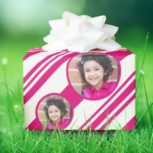 Custom Photo Custom Logo Red and White Candy Cane Wrapping Paper