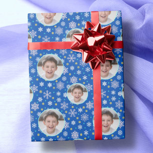 Custom Photo Custom Logo Snowflake Royal Navy Blue Wrapping Paper