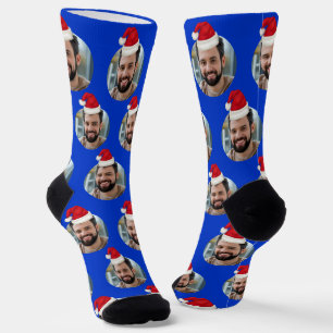 Custom Photo Cute Blue Christmas Socks