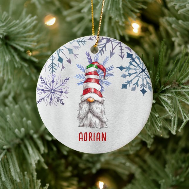 Custom Photo Cute Christmas Gnome Personalized Ceramic Ornament (Tree)