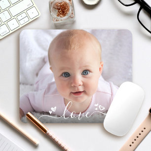 Custom Photo Cute DIY Modern Love Script Hearts Mouse Pad