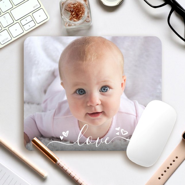 Custom Photo Cute DIY Modern Love Script Hearts Mouse Pad (Creator Uploaded)