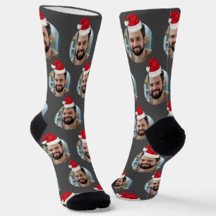 Custom Photo Cute Grey Christmas Socks