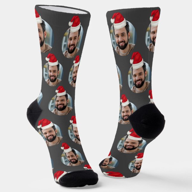 Custom Photo Cute Grey Christmas Socks (Angled)