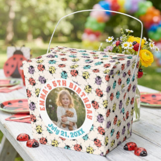 Custom Photo Cute Ladybugs Birthday Party Favor Box