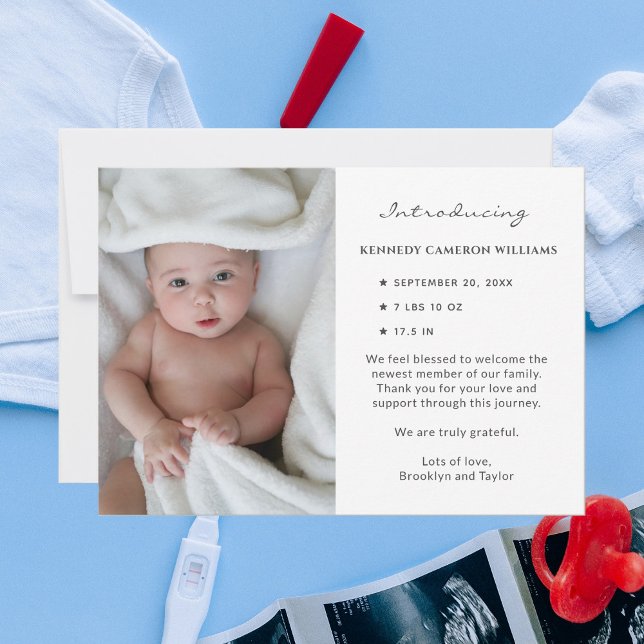 Custom Photo Cute Simple Hello Baby Newborn Birth Announcement (Creator Uploaded)