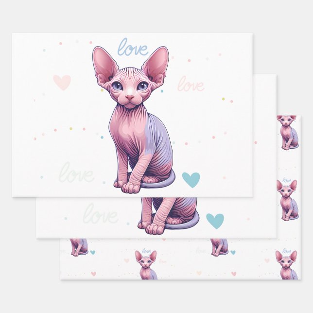 Custom Photo Cute Sphynx Kitty Cat Personalized Wrapping Paper Sheet (Set)
