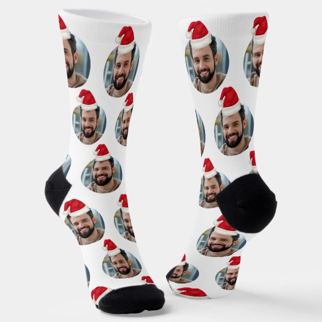 Custom Photo Cute White Christmas Socks (Angled)